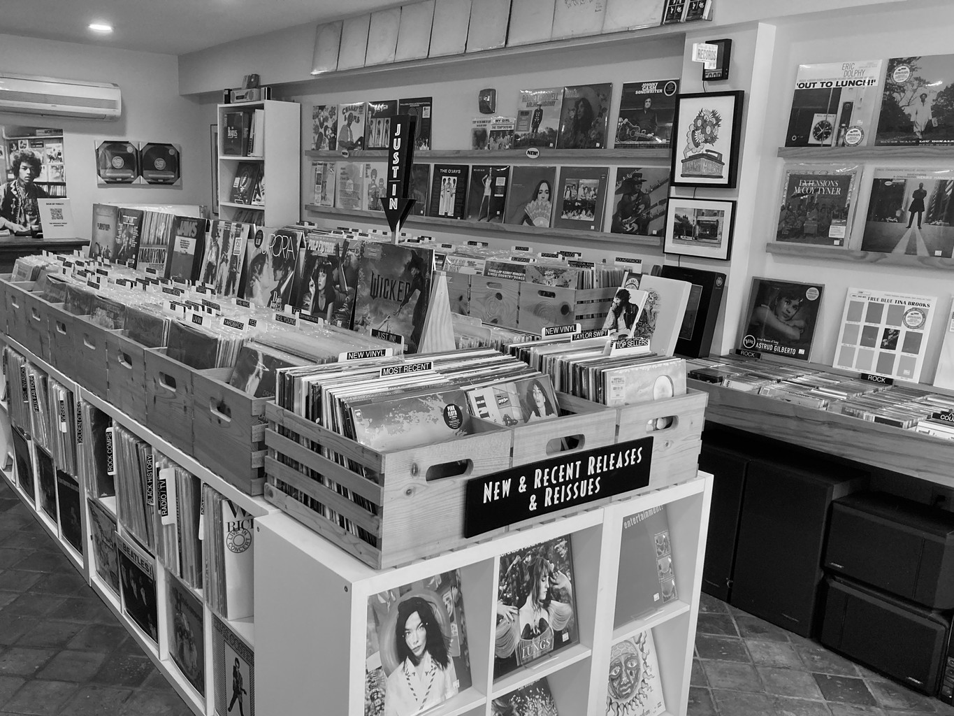 Interior bins at Hideaway Music