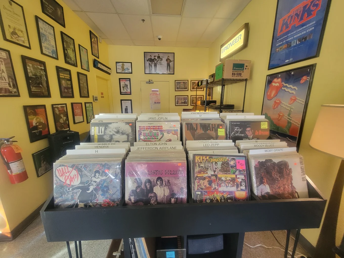 Record bins inside Right On Napa