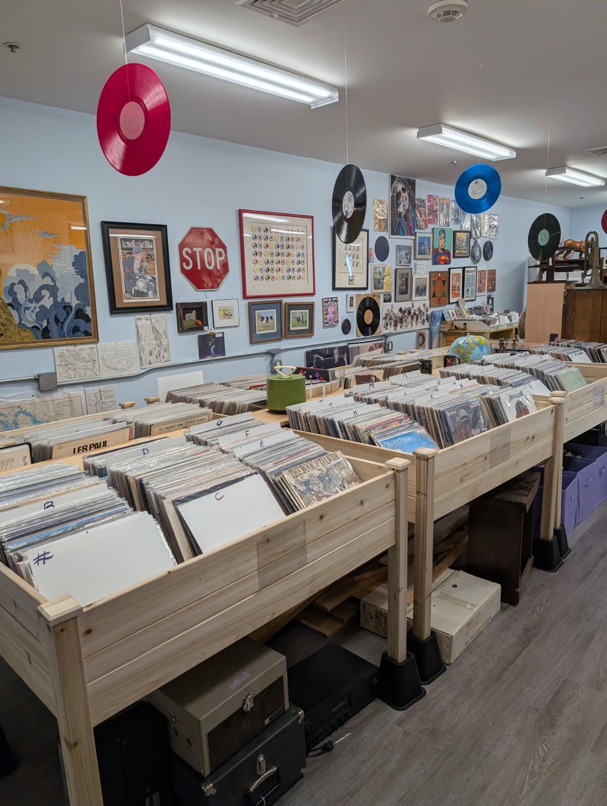 Interior bins at Stardust Alley Vinyl Records