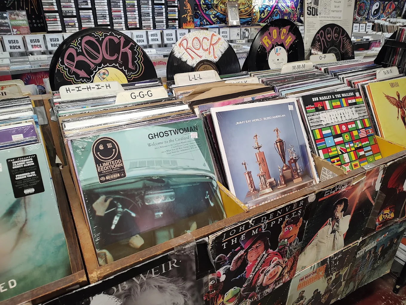 Used record bins at Ernie November's.