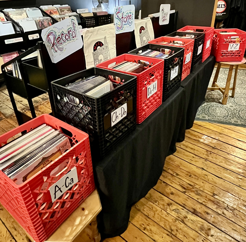 Used record crates at Mel's