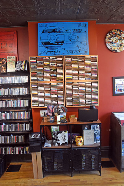 Analog Vault cassette display and audio corner