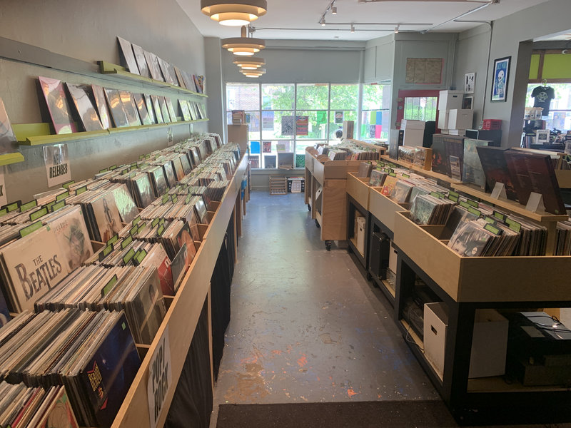 Long vinyl aisles at Irving Place Records in Milwaukee