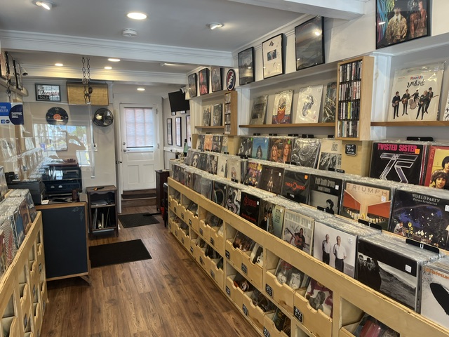 Organized bins inside Mount Holly Records