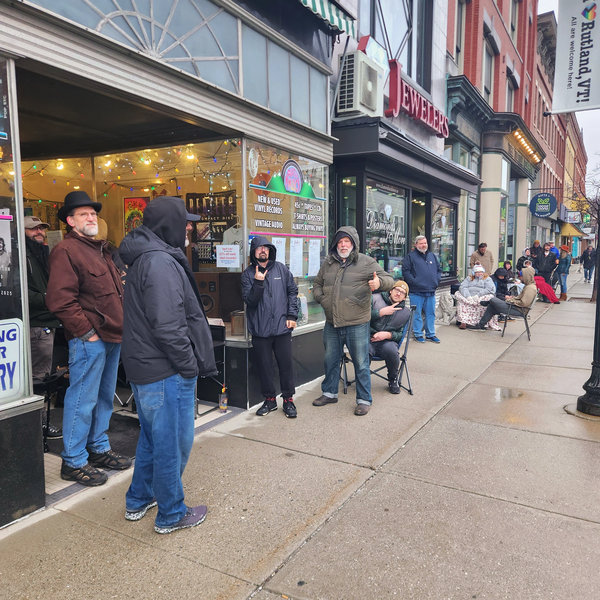 Line outside Mountain Music in Rutland
