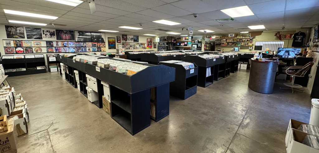 Wide view of record bins inside Uncle Aldo's Attic